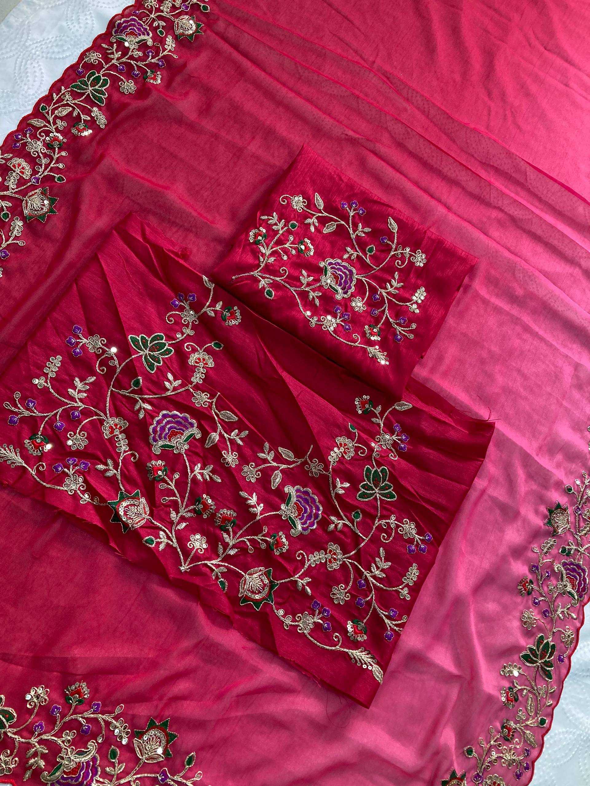 Georgette  Embroidered Cutwork Saree